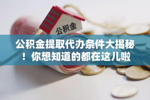 大田公积金提取代办条件大揭秘！你想知道的都在这儿啦